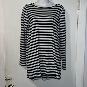 SOFT SURROUNDING Navy Blue Striped Tunic Top With Side Buttons-S